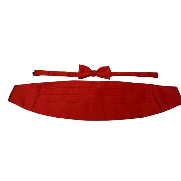 BARNEYS New York Red Bow Tie and Cummerbund Set Mens Formal Wear - Picture 2 of 14
